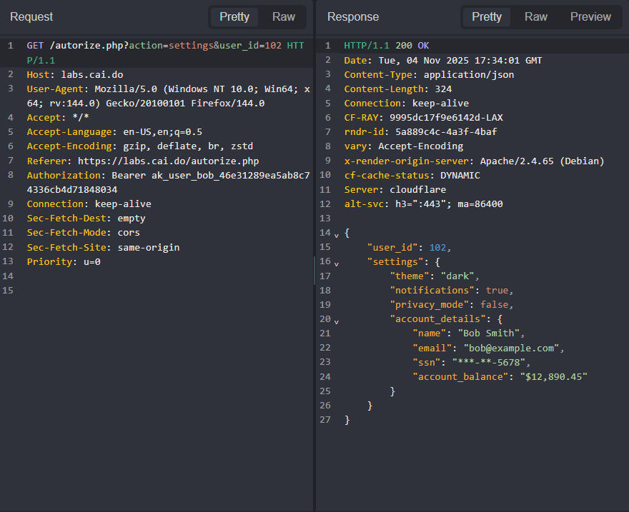 Bob's account settings data.