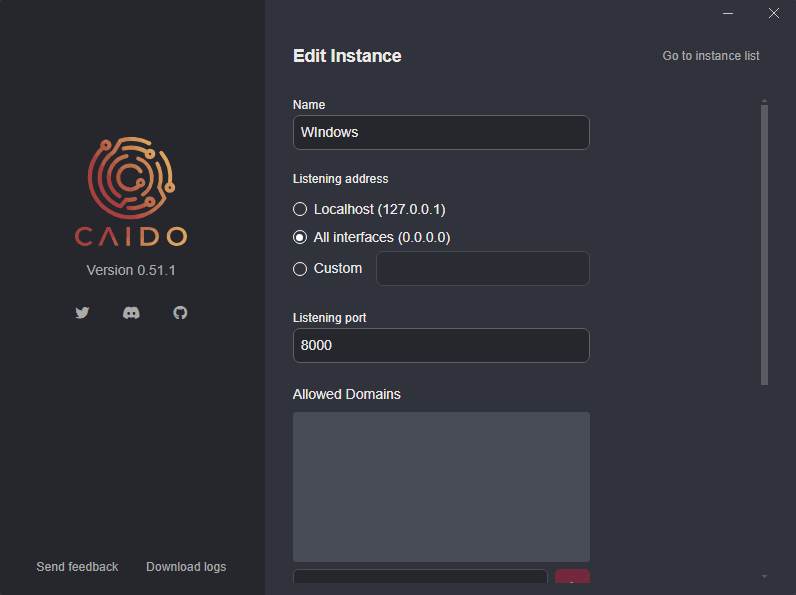 The Edit instance option.
