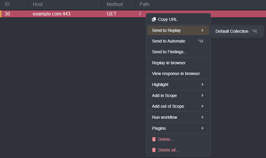 Send to Replay context menu option.